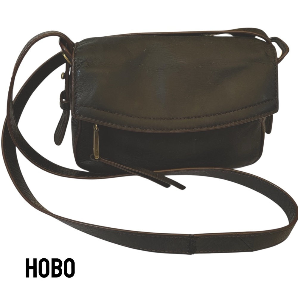 HOBO Very Dark Brown Black Leather Crossbody Bag Flap Hidden Magnetic Closure